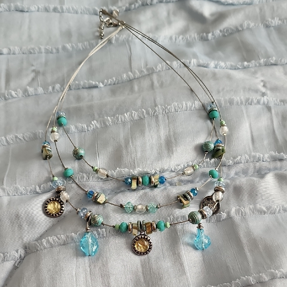 Elegant Multi-Layered Necklace with Blue and Green Accents